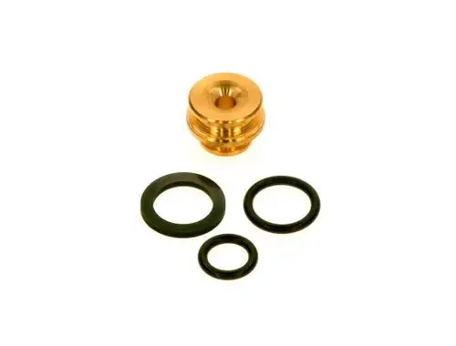 Gasdüse von Bosch in Goldfarbe mit mehreren schwarzen O-Ringen, die zum Abdichten und für den Anschluss an andere Komponenten verwendet werden.